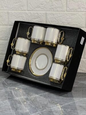 Service de Tasses à Café de Luxe – 12 Pièces Élégantes avec Finitions Dorées