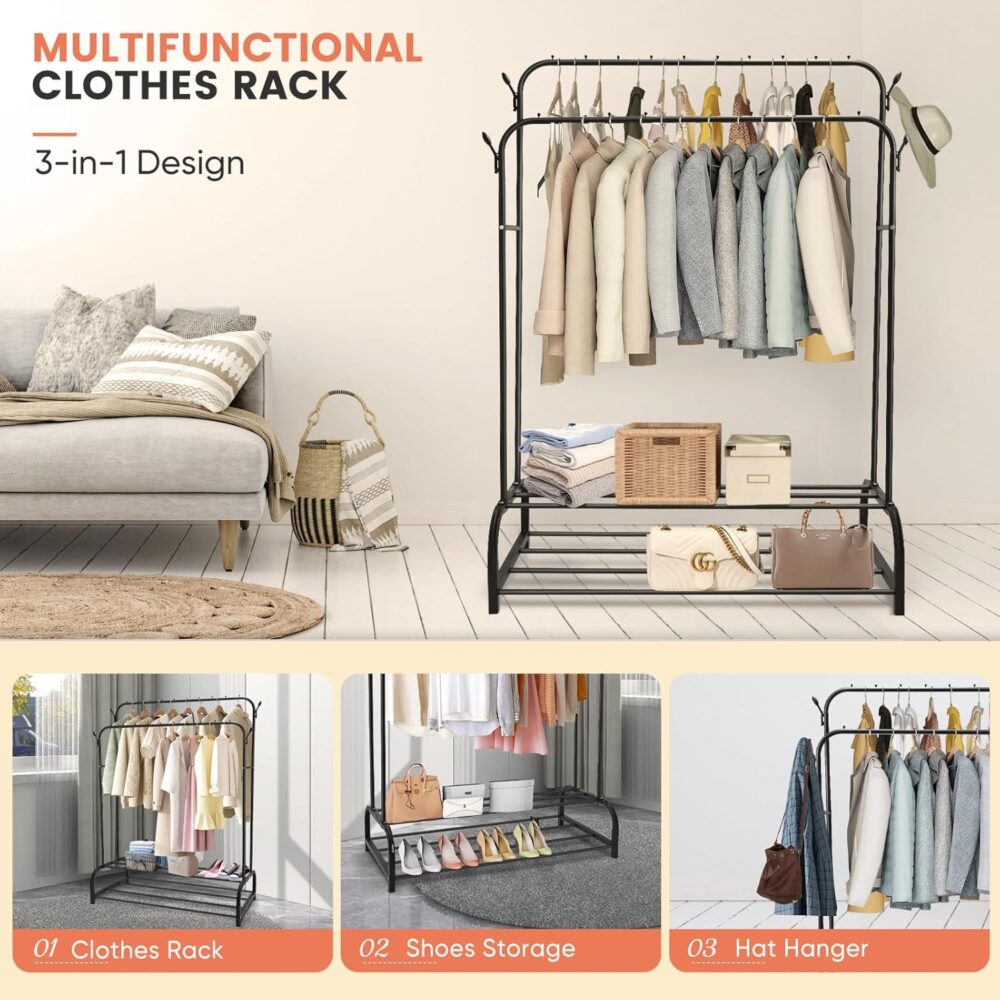 Portant à Vêtements Double Tringle – Rangement Robuste & Élégant pour Toute la Maison