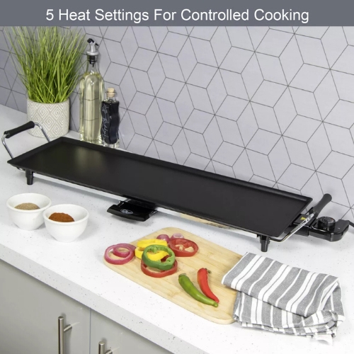 Plancha Électrique Familiale – Grande Surface 90 x 23 cm, Thermostat Réglable