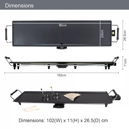 Plancha Électrique Familiale – Grande Surface 90 x 23 cm, Thermostat Réglable