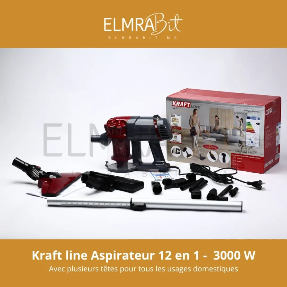 KRAFTLine Aspirateur 12-en-1 – 3000W, Léger & Puissant (6m de câble)