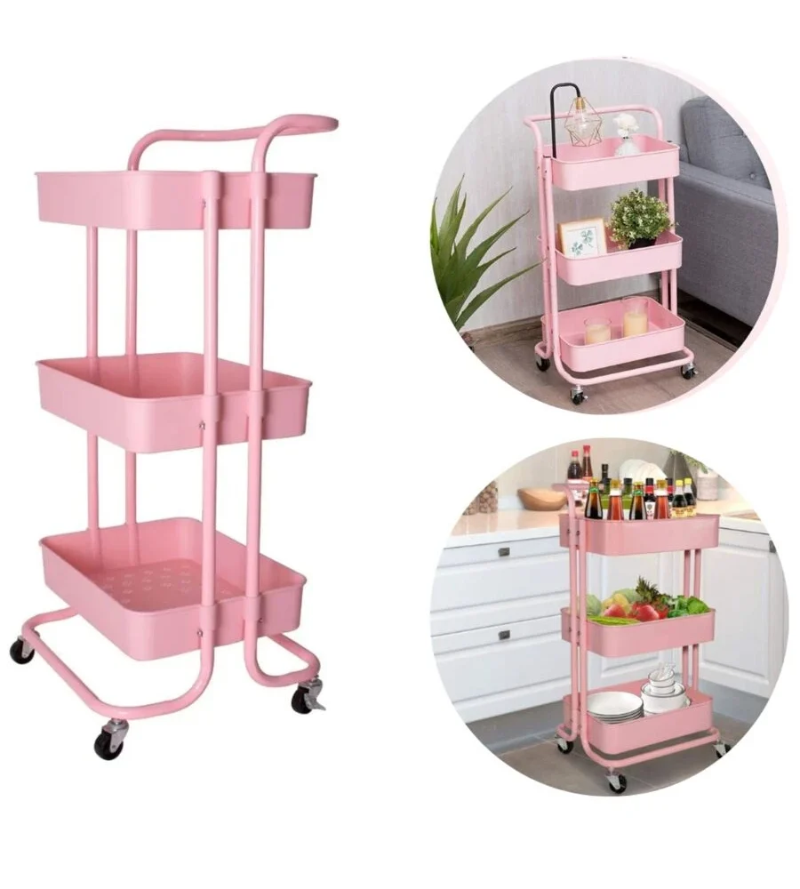 🌸 Chariot de Rangement 3 Niveaux – Pratique, Élégant et Tout-Terrain !