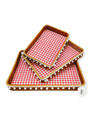 🧺 Set de 3 Paniers Rectangulaires en Osier avec Tissu à Carreaux – Design Rustique et Fonctionnel