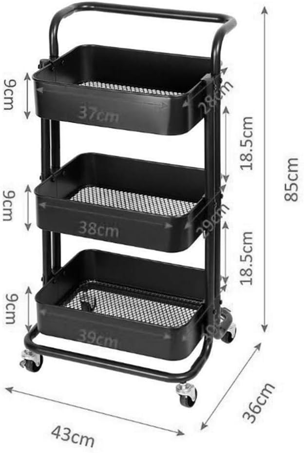 Chariot de Rangement 3 Niveaux en Métal avec Roulettes – Compact, Robuste & Polyvalent
