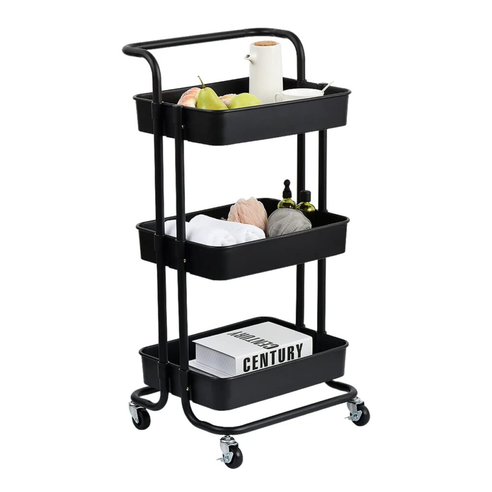 Chariot de Rangement 3 Niveaux en Métal avec Roulettes – Compact, Robuste & Polyvalent