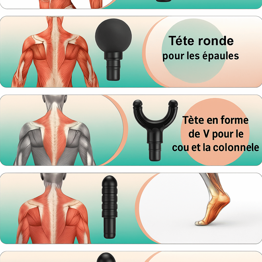 Mini Pistolet de Massage Musculaire – Compact, Puissant & Rechargeable avec 4 Têtes
