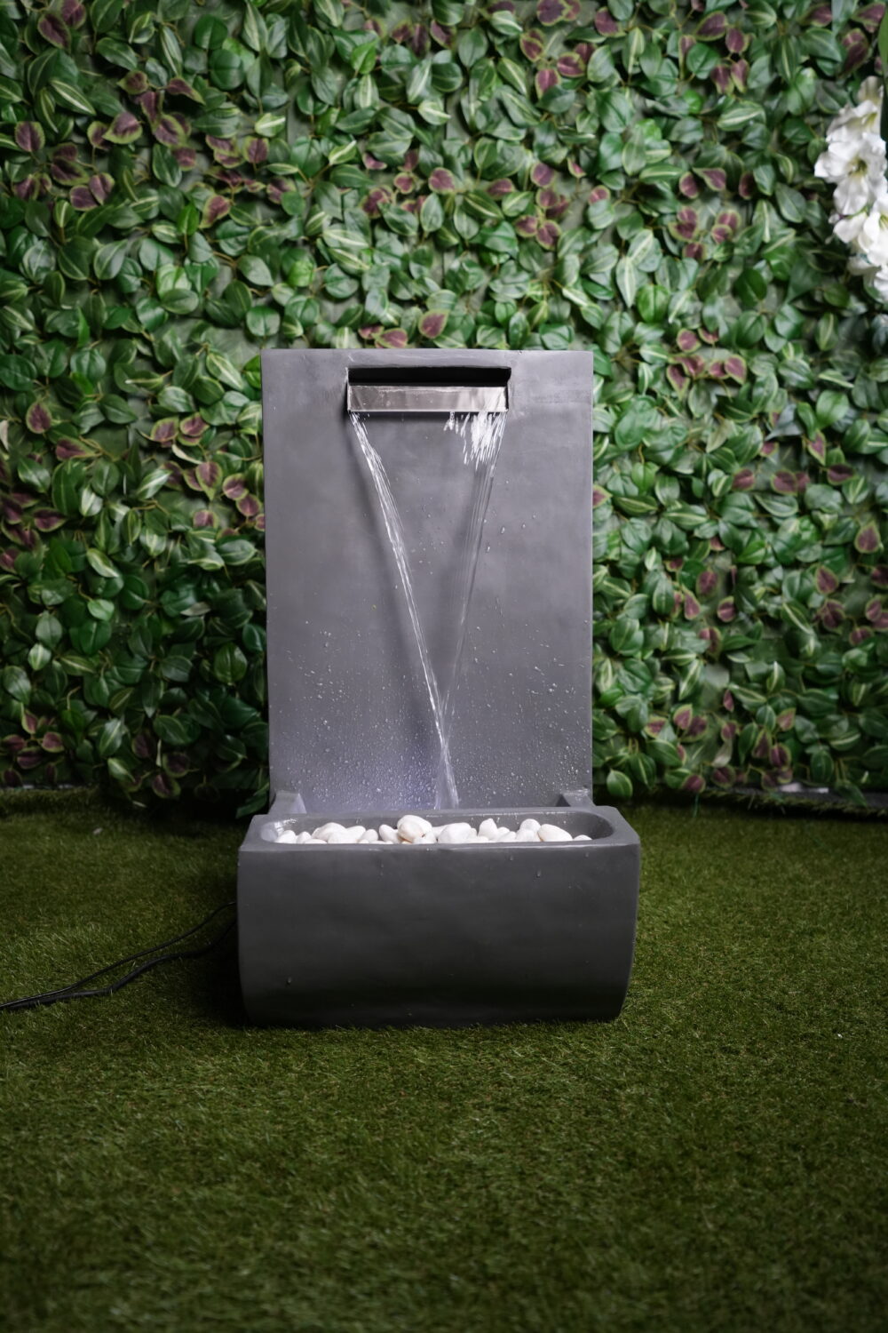 Fontaine Murale Design avec LED & Galets Blancs | Style Épuré & Ambiance Relaxante