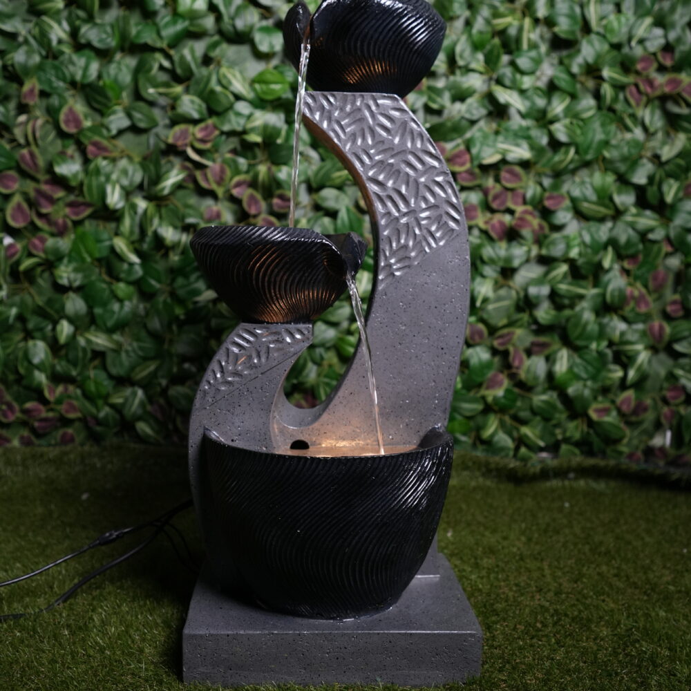 Fontaine Décorative à 3 Bols avec LED  | Détails Feuillage & Ambiance Relaxante