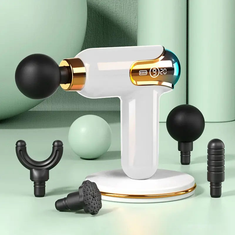 Mini Pistolet de Massage Musculaire – Compact, Puissant & Rechargeable avec 4 Têtes
